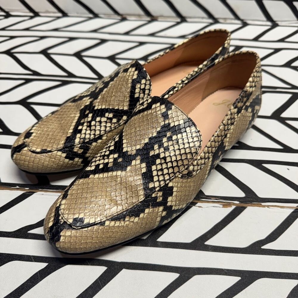 J Crew Cecile Smoking Leather Slippers in Snakeskin and size 6.5